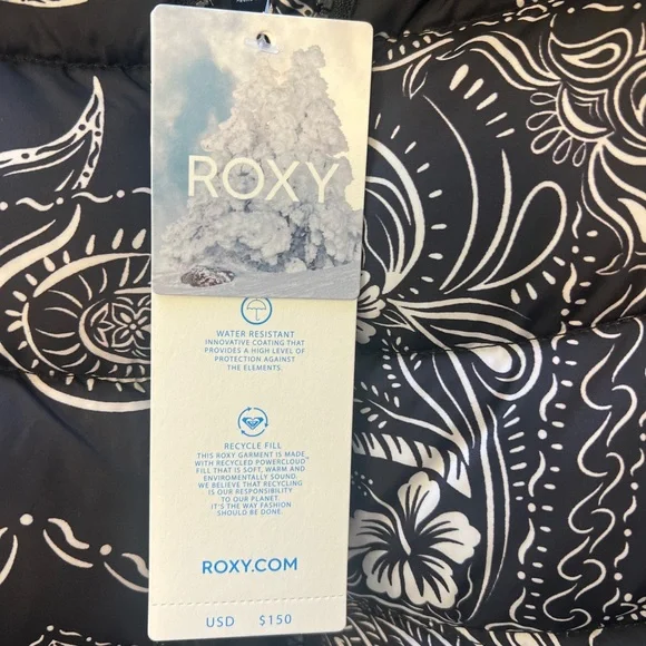 Roxy Black and White Paisley Puffer Jacket/ski layer - Picture 5 of 10